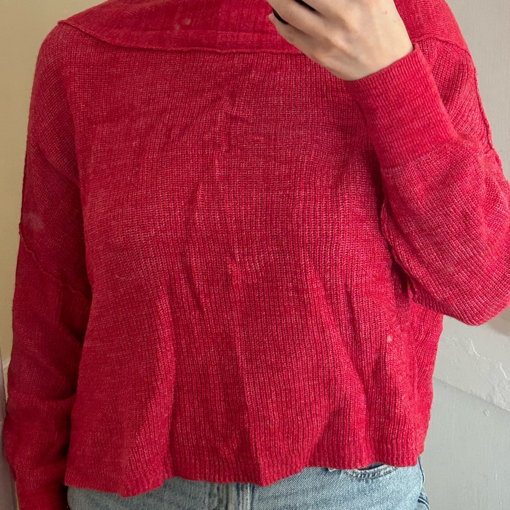 Free People Bold Red Crew Neck Sweater